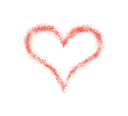 Red star trail in the shape of a heart. Shimmering dust flying and leaving behind a heart-shaped trail. Bright dust particles glow with the special festive light of Christmas. PNG.