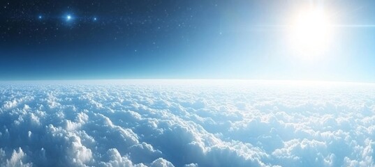 Heavenly Scene With Idyllic Fluffy White Clouds and Gradient Blue Sky, Banner Background