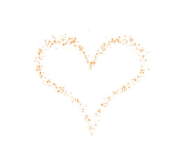 Orange star trail in the shape of a heart. Shimmering dust flying and leaving behind a heart-shaped trail. Bright dust particles glow with the special festive light of Christmas. PNG.