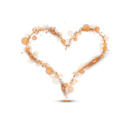 Orange star trail in the shape of a heart. Shimmering dust flying and leaving behind a heart-shaped trail. Bright dust particles glow with the special festive light of Christmas. PNG.