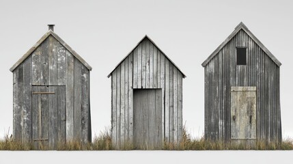 Naklejka premium Three weathered wooden sheds in a row.