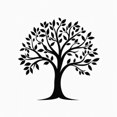 Obraz premium Crisp Tree Silhouette with Flat Vector Style trunk clean sharp leaves modern 