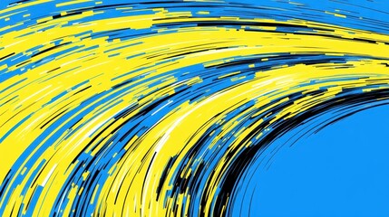 Abstract Swirling Lines: A Vibrant Composition of Yellow, Blue, and Black