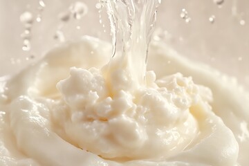 Milk splashing out of a glass jar on a white background