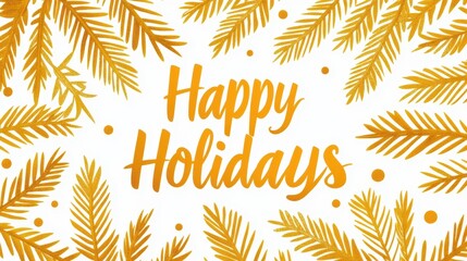 Golden Holiday Greeting: Happy Holidays Wishes with Festive Pine Branches