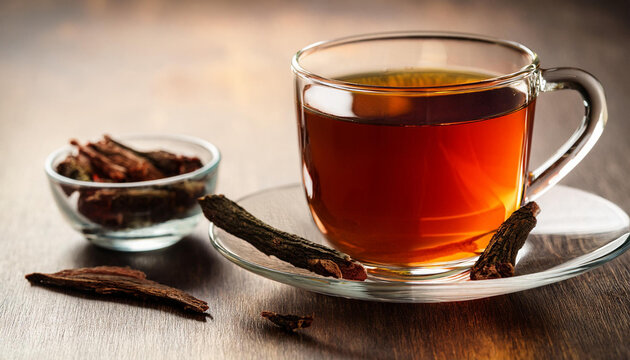 medicinal pau d arco bark tea additionally called lapacho in a glass cup