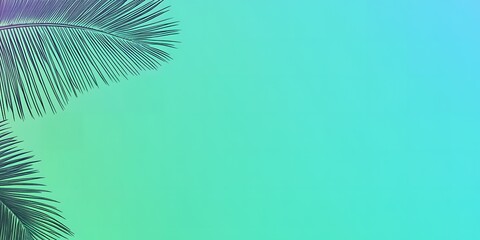 Obraz premium Serene Teal Gradient Background with Palm Fronds Tropical Summer Design Minimalist Nature Wallpaper