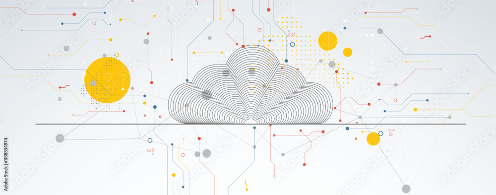 Wall mural abstract technology background with cloud and circuit concept