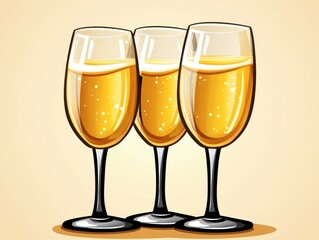 Three glasses of bubbly champagne await; a celebratory toast!