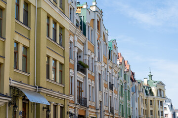Multicolor modern exterior of Houses Buildings. Bright windows architecture street