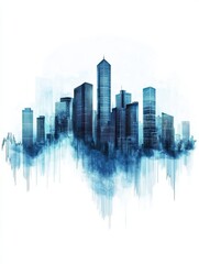 Obraz premium Abstract financial stock market graph with blue color and city buildings on transparent background vector illustration white background illustration