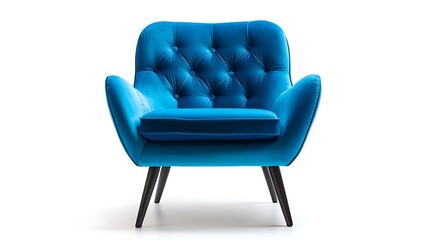 Fototapeta premium Bright blue vintage lounge chair, isolated on white,