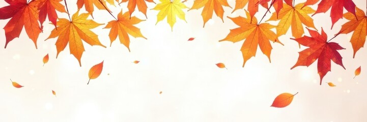 Fototapeta premium Crisp autumn leaves descend against pure white backdrop, colorful, peace