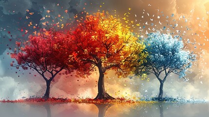 Forest Seasons: A tree transforming through spring, summer, fall, and winter