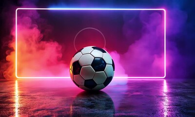 Soccer ball, neon studio, smoke, goal, sport, advertisement