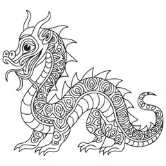 Drawing dragon for coloring book.
