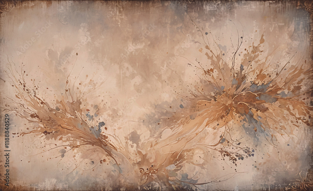 Poster painting of a splash of paint with a brown background. the splash of paint appears to be made up of 