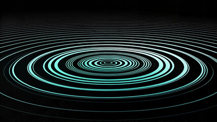 Circular neon ripples in a black void