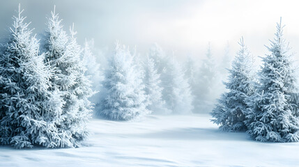 Fototapeta premium A winter scene captures a white forest blanketed in snow, perfect for Christmas.