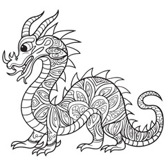 Drawing dragon for coloring book.