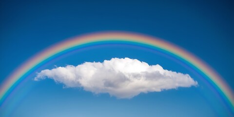 Bright Rainbow Arching Over a Fluffy White Cloud in a Blue Sky

