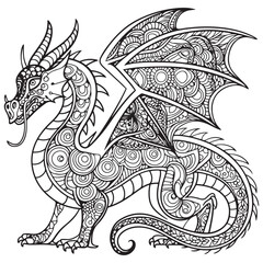 Drawing dragon for coloring book.