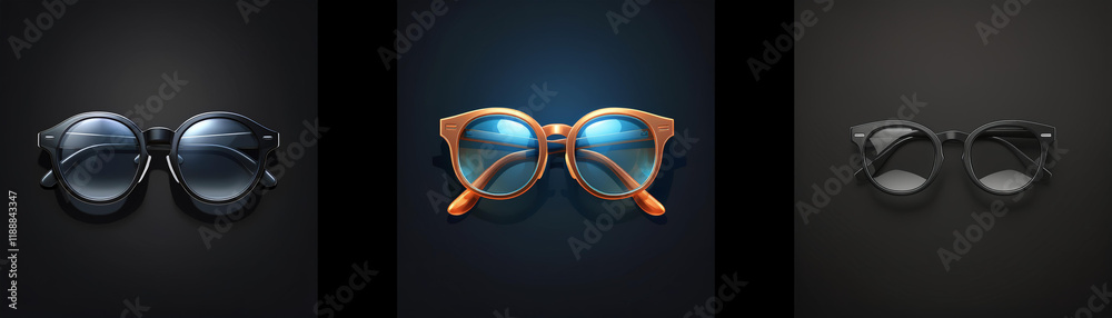 Aufkleber stylish sunglasses in three color variations showcased against dark backgrounds. a sophisticated and