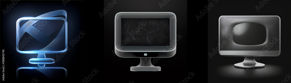 Leinwandbilder three computer monitors, depicting evolution of display technology from crt to modern flat screen. a