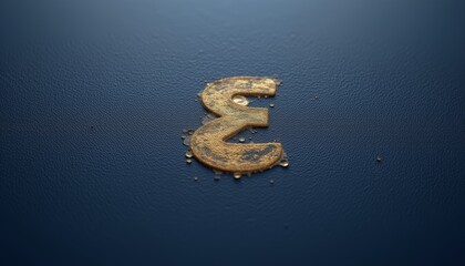 Textured letter E created with gold paint on a dark surface.