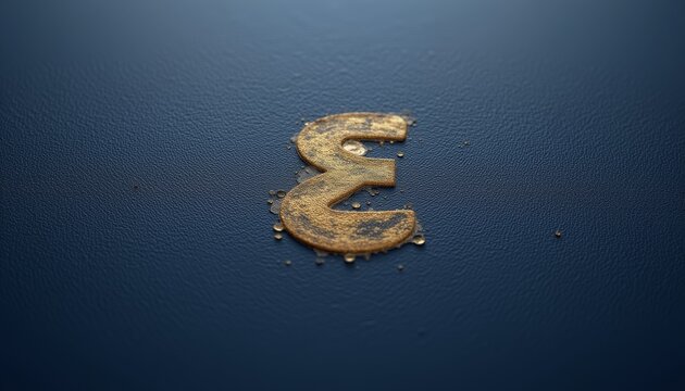 Textured letter E created with gold paint on a dark surface.