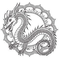 Drawing dragon for coloring book.