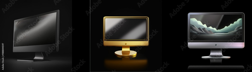 Leinwandbilder three sleek computer monitors displayed against a dark background. each showcases a different color 