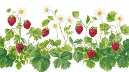 Summer Strawberry and Daisy Illustration