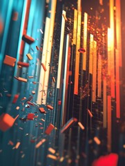 Financial exchange impact, bar charts collapsing under pressure, economic strain, 3D illustration illustration