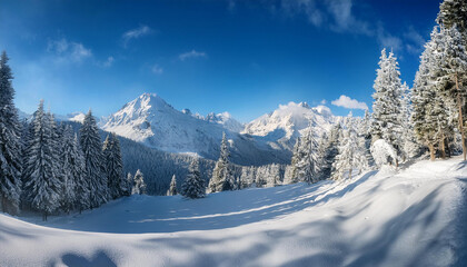 Fototapeta premium snowy mountain landscape in a winter wonderland