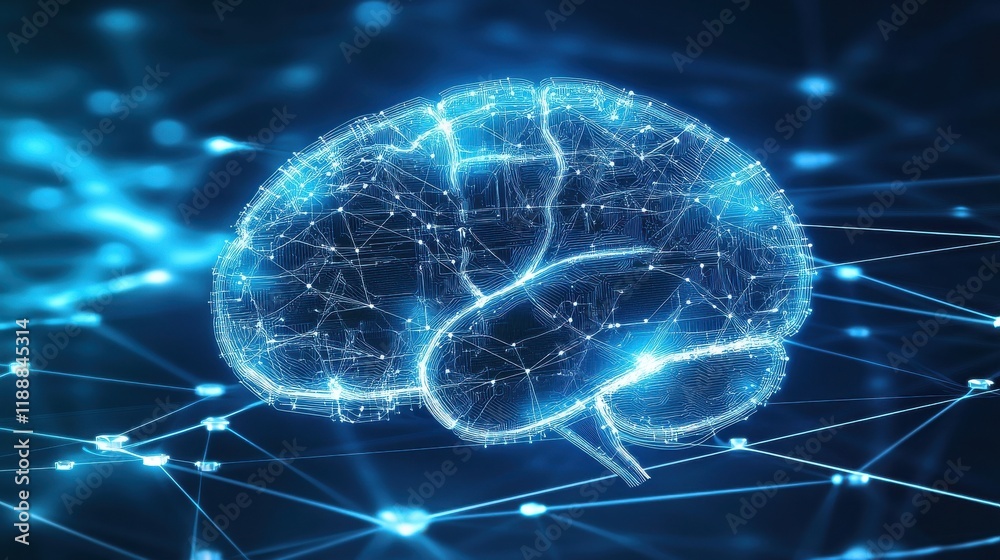 Poster circuit ai brain on digital connection background. artificial intelligence and innovate concept. 3d 