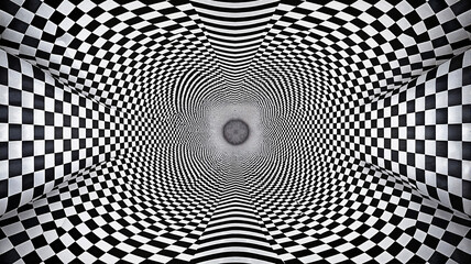 Hypnotic black and white checkerboard spiral design