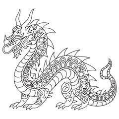 Drawing dragon for coloring book.