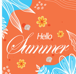 Summer holiday greetings vector with travel bag umbrella swimming circle tropical leaves celebration