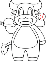 Bull Baseball Baseball bat Animal Vector Graphic Art Illustration