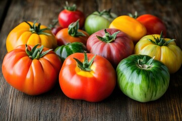 Heirloom tomato harvest a closeup exploration of varied colors and textures in a rustic setting celebrating fresh produce and culinary inspiration