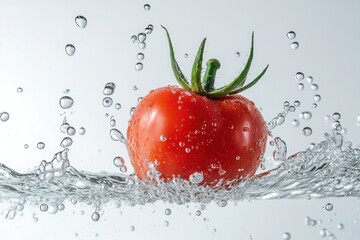 Splashing fresh tomato into clear water captivating food photography underwater action vibrant colors gourmet inspiration refreshing nature scene