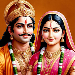 Lord Raam with Sita ji providing a message of divine power and happiness
