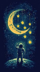 Naklejka premium Astronaut Reaching for Celestial Dreams: A Night in Space