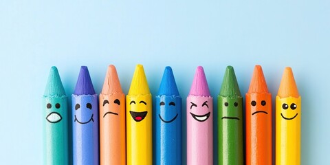 Crayons Displaying Emotions: A Spectrum of Feelings Illustrated with Colorful Art Supplies