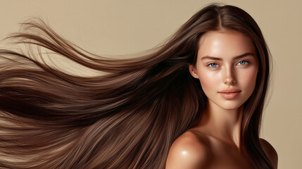 Profeccional photo, realistic woman model with long hair posing for a photo, long hair, hair photoshoot 