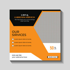 Gardening square flyer design template