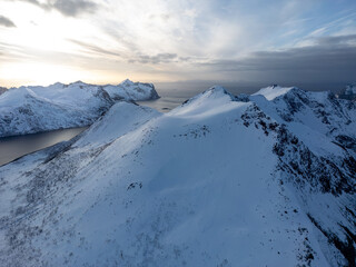 Aerial photo of a mountain peak in Norway