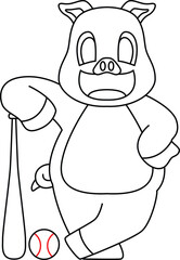 Pig Baseball Baseball bat Animal Vector Graphic Art Illustration
