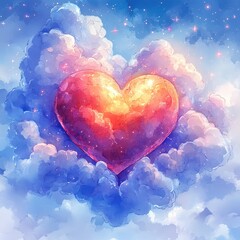 Obraz premium Colorful Heart Shaped Cloud Against a Bright Sky Background